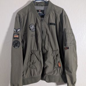 Superdry Men's Khaki Bomber Jacket with Patches - Open To offers !
